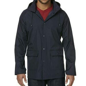 Basic Editions Navy Blue Hooded Rain Jacket Waterproof Windbreaker Coat S NWT